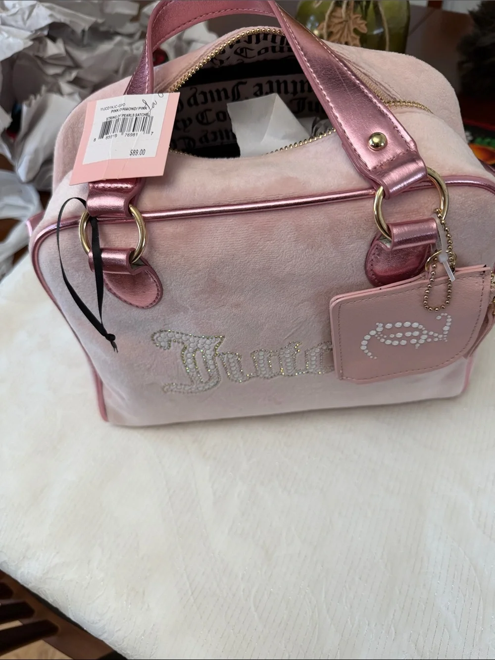 Juicy Couture Light Pink Metallic Trim Crossbody Satchel